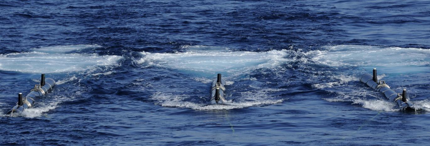 View of seismic air guns firing underwater