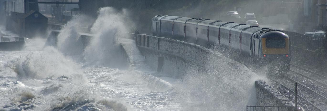 Waves overtopping the sea wall at Dawlish