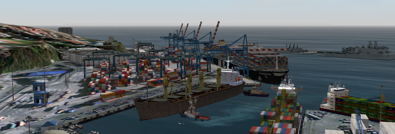 View of bulk carrier ship arriving at port of valparaiso on our ship simulator