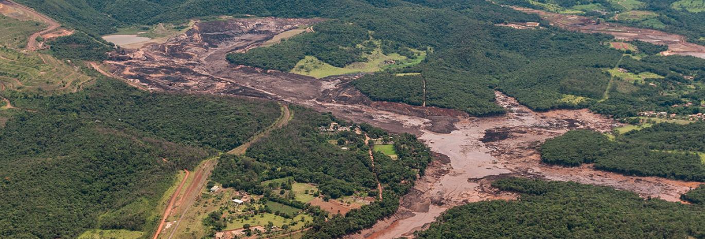 An aerial photo of the Brumadinho dam disaster in Brazil
