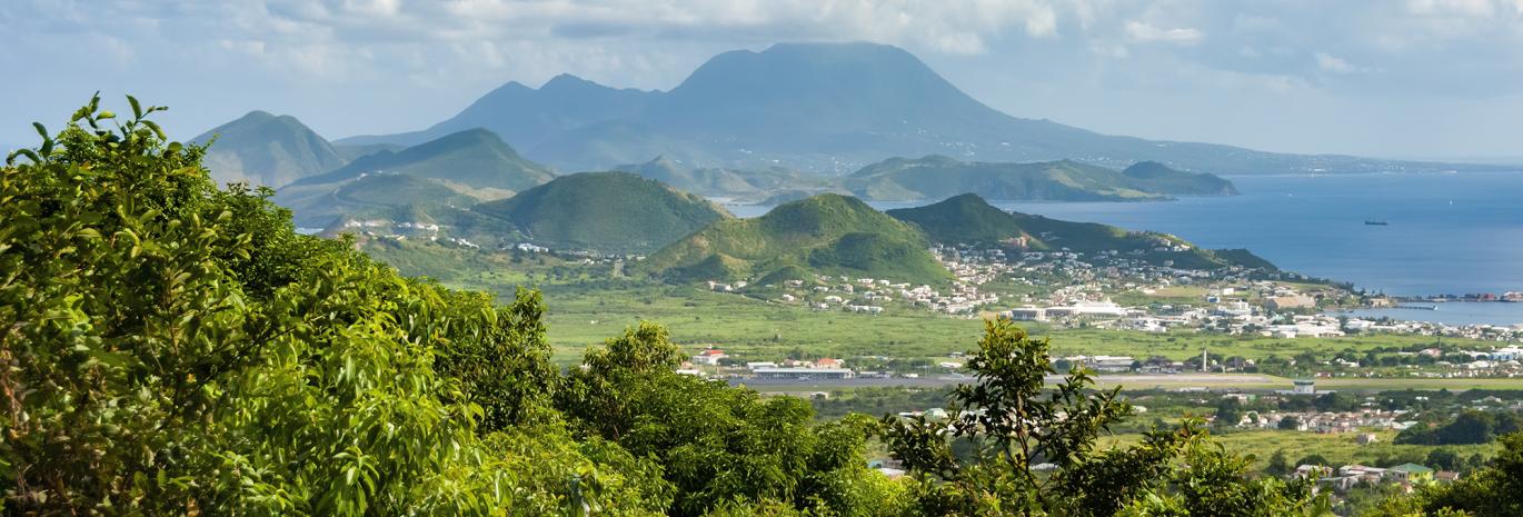 View of green mountains in the Caribbean 