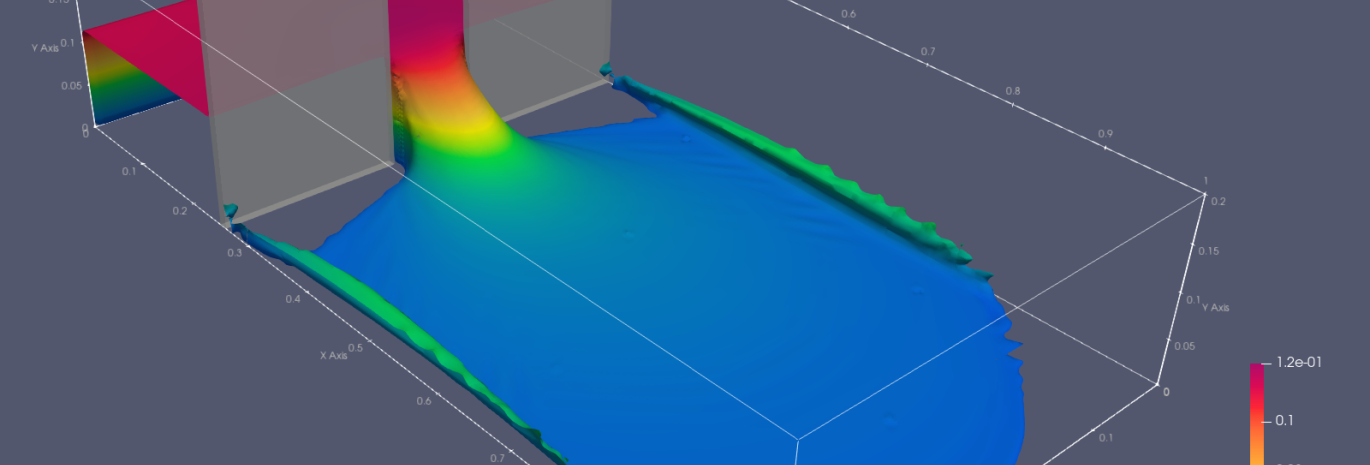 screensjhot of computer simulation of surface water for dambreak
