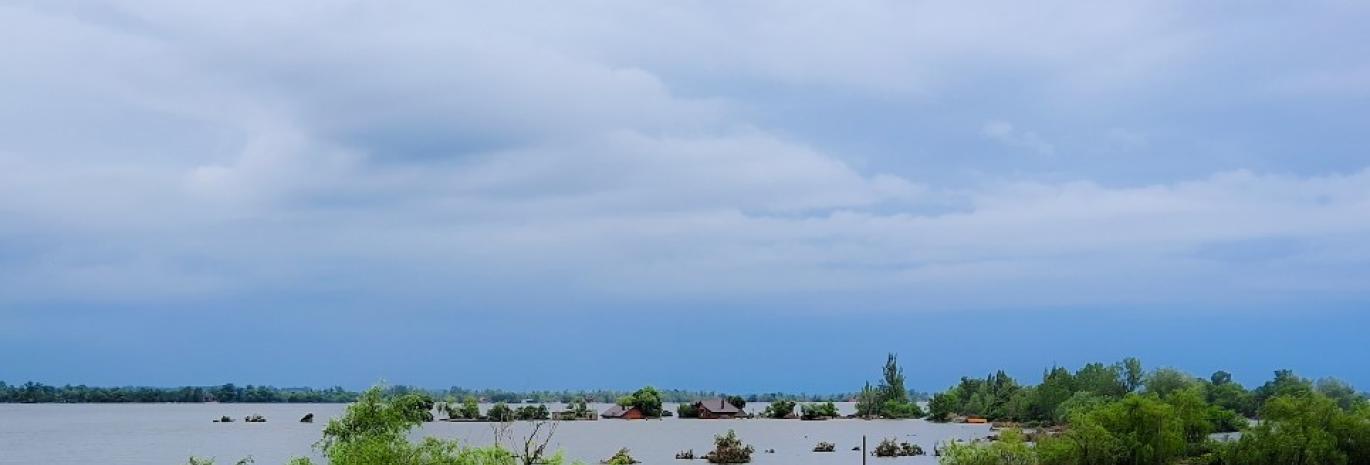 View of flooded area after breach of dam Kakhovka, Ukraine