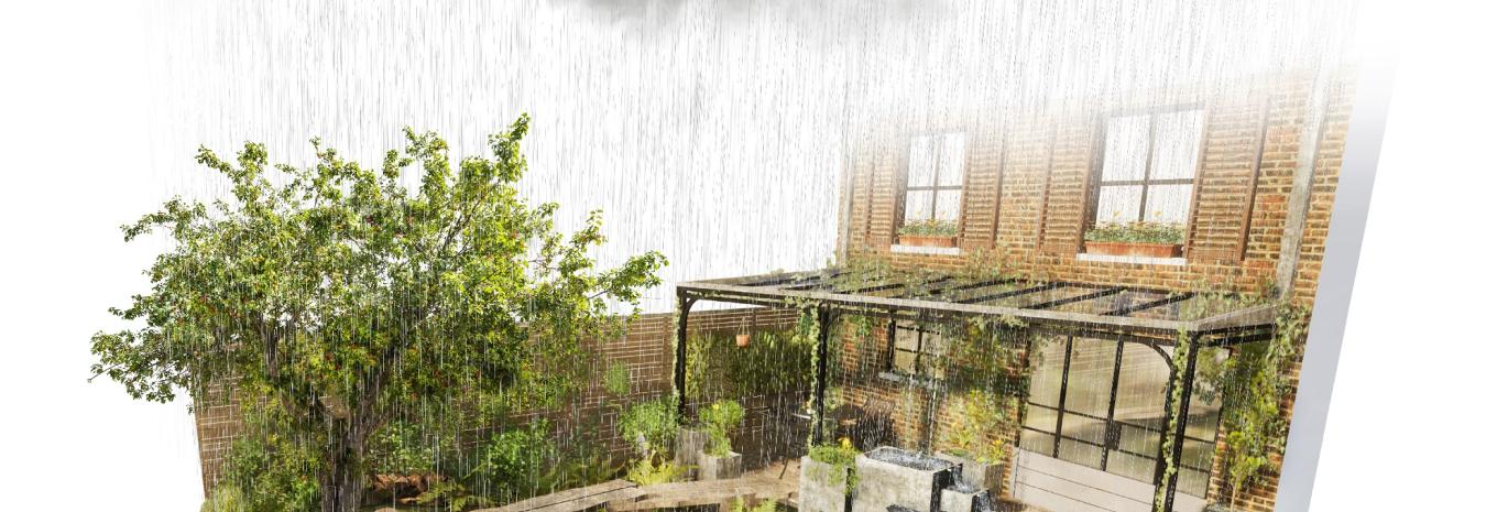 Artistic view of the Flood resilient garden rain