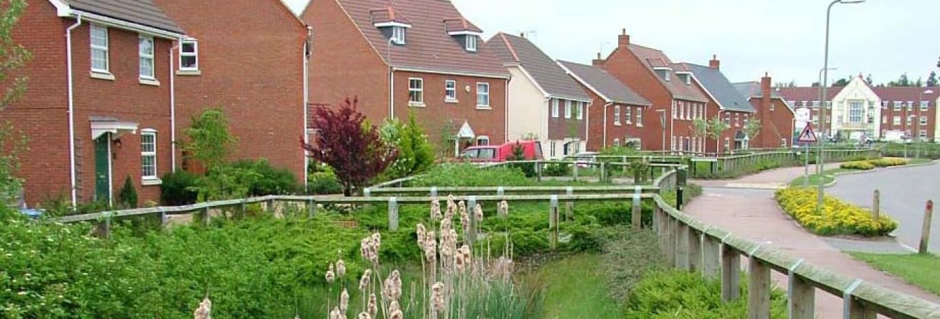 View of suds gardens in new housing developments