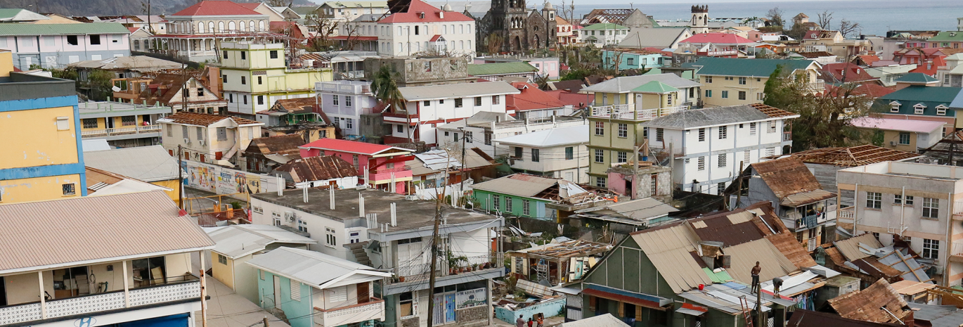Aerial view of Domenica island after hurricane damage 