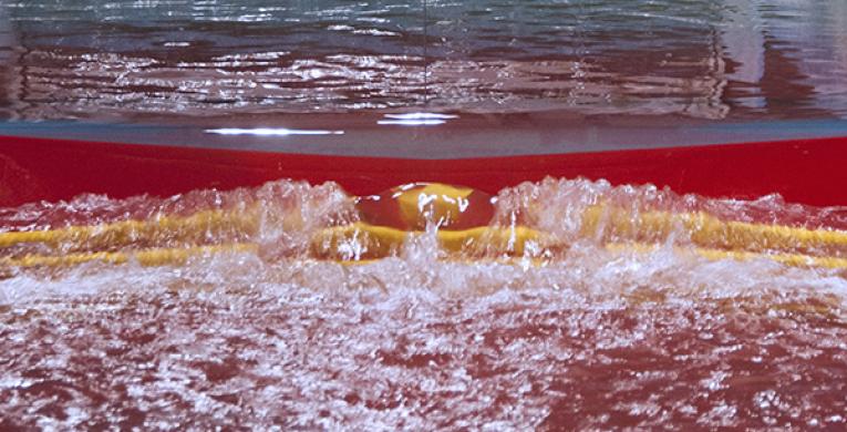 View of fish pass test in volumetric flow flume