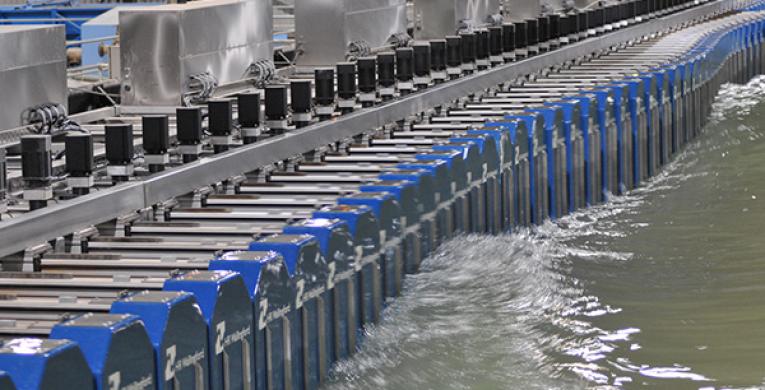 View of our multi-element wavemaker in our physical models