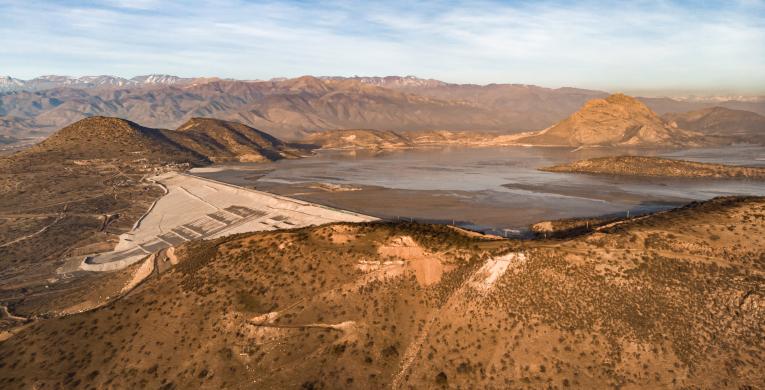 Aerial view of Tortolas Tailings dam in Chile